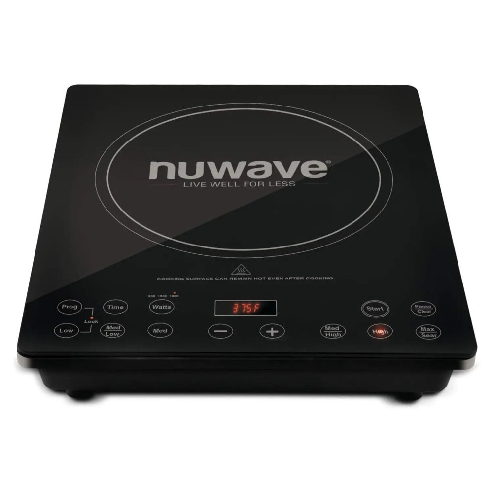 Nuwave Pro Chef portable induction cooktop with black glass top and red digital display